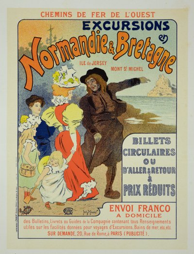 Reproducción de un cartel publicitario de excursiones a Normandía y Bretaña con la Western Railway Company, 1896 de Georges Meunier